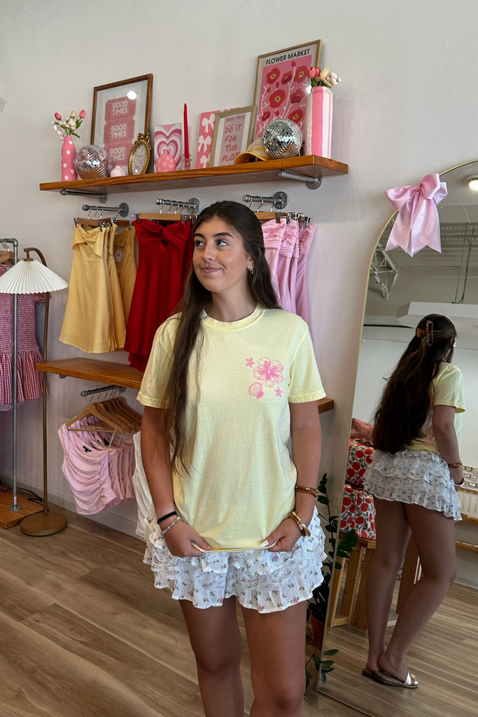 Yellow Beach T-Shirt, Pixelated Boutique, Women's Clothing, Women's Jewelry and Gifts, Online Shopping for Women, Latest Fashion Trends 2025, Virginia Beach Clothing Stores, Clothing Stores in Virginia Beach, Aesthetic Fashion Trends, East Coast Fashion Styles, Sustainable Women's Clothing, Unique Gift Ideas for Women, Fall Fashion, Fall Outfit Ideas, Fall Fashion Inspiration, Womens Style, Outfit Inspo, Back to School Styles, Back to School Outfit