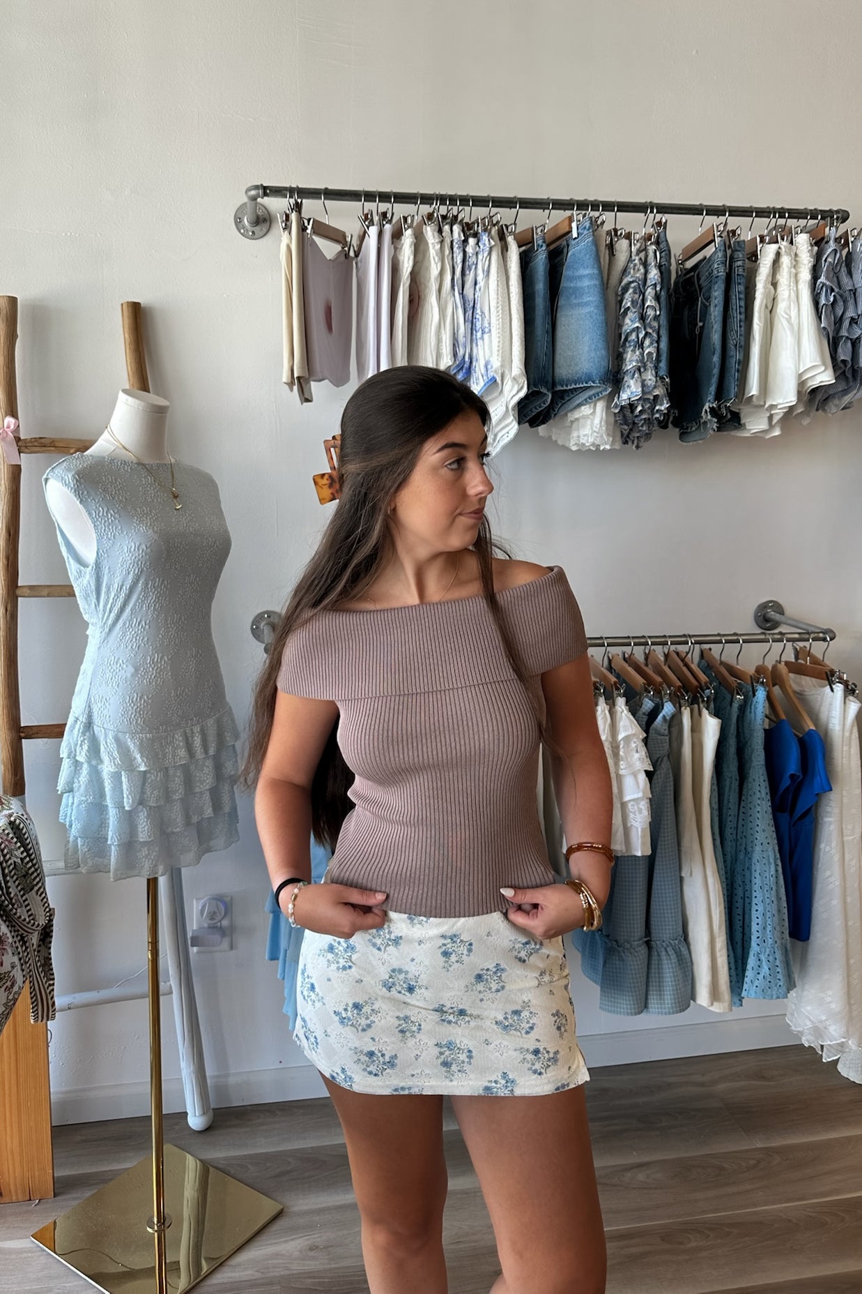 Cream and blue floral mini skirt, Pixelated Boutique, Women's Clothing, Women's Jewelry and Gifts, Online Shopping for Women, Latest Fashion Trends 2025, Virginia Beach Clothing Stores, Clothing Stores in Virginia Beach, Aesthetic Fashion Trends, East Coast Fashion Styles, Sustainable Women's Clothing, Unique Gift Ideas for Women, Fall Fashion, Fall Outfit Ideas, Fall Fashion Inspiration, Womens Style, Outfit Inspo, Back to School Styles, Back to School Outfit, Rush Sorority Outfit