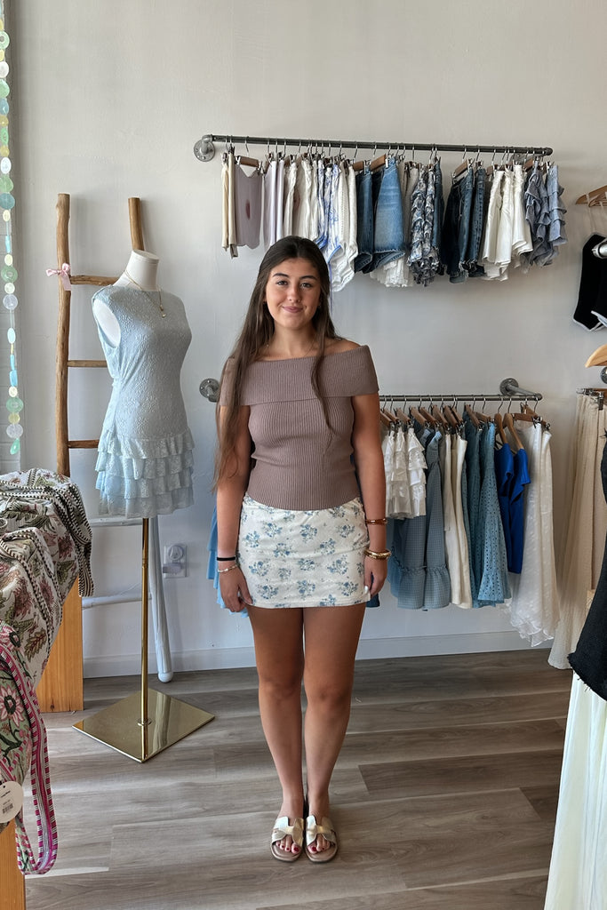Cream and blue floral mini skirt, Pixelated Boutique, Women's Clothing, Women's Jewelry and Gifts, Online Shopping for Women, Latest Fashion Trends 2025, Virginia Beach Clothing Stores, Clothing Stores in Virginia Beach, Aesthetic Fashion Trends, East Coast Fashion Styles, Sustainable Women's Clothing, Unique Gift Ideas for Women, Fall Fashion, Fall Outfit Ideas, Fall Fashion Inspiration, Womens Style, Outfit Inspo, Back to School Styles, Back to School Outfit, Rush Sorority Outfit