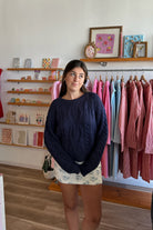 Blue Cableknit Sweater, Pixelated Boutique, Women's Clothing, Women's Jewelry and Gifts, Online Shopping for Women, Latest Fashion Trends 2025, Virginia Beach Clothing Stores, Clothing Stores in Virginia Beach, Aesthetic Fashion Trends, East Coast Fashion Styles, Sustainable Women's Clothing, Unique Gift Ideas for Women, Fall Fashion, Fall Outfit Ideas, Fall Fashion Inspiration, Womens Style, Outfit Inspo, Back to School Styles, Back to School Outfit