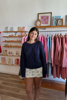 Blue Cableknit Sweater, Pixelated Boutique, Women's Clothing, Women's Jewelry and Gifts, Online Shopping for Women, Latest Fashion Trends 2025, Virginia Beach Clothing Stores, Clothing Stores in Virginia Beach, Aesthetic Fashion Trends, East Coast Fashion Styles, Sustainable Women's Clothing, Unique Gift Ideas for Women, Fall Fashion, Fall Outfit Ideas, Fall Fashion Inspiration, Womens Style, Outfit Inspo, Back to School Styles, Back to School Outfit