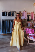 Yellow, lined strapless maxi dress with twisted bust, center cutout, and double elasticated back straps
Virginia Beach Boutique, 757 Boutique, Online Shopping for Women, summer aesthetic, brunch outfit, vacation style, vacation outfits, beach boutique, beach fashion, beach outfits, women’s boutique clothing, boutique clothing for women, coastal cowgirl outfits, coastal aesthetic clothing, business casual, concert outfit