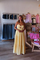 Yellow, lined strapless maxi dress with twisted bust, center cutout, and double elasticated back straps
Virginia Beach Boutique, 757 Boutique, Online Shopping for Women, summer aesthetic, brunch outfit, vacation style, vacation outfits, beach boutique, beach fashion, beach outfits, women’s boutique clothing, boutique clothing for women, coastal cowgirl outfits, coastal aesthetic clothing, business casual, concert outfit