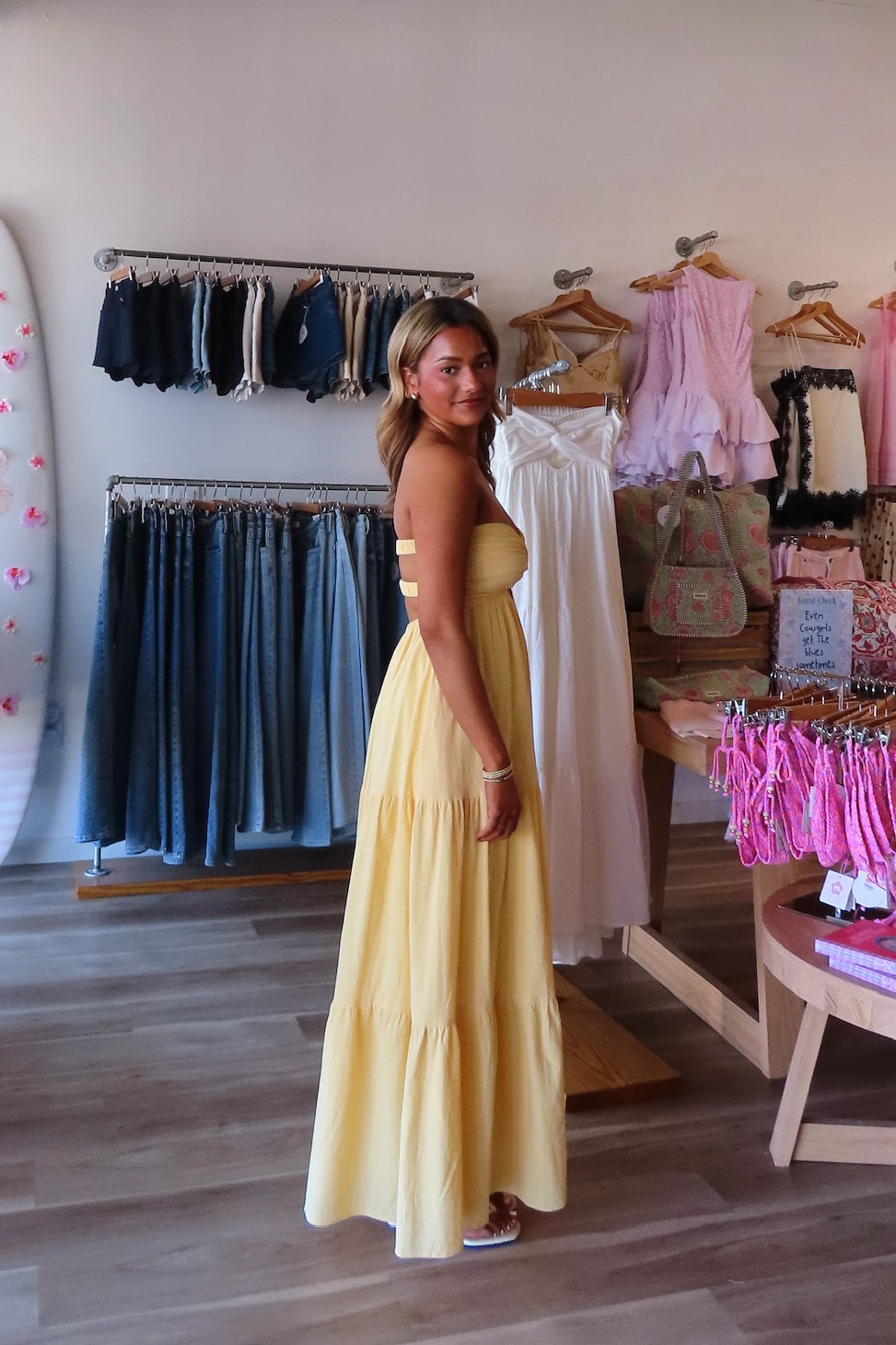 Yellow, lined strapless maxi dress with twisted bust, center cutout, and double elasticated back straps
Virginia Beach Boutique, 757 Boutique, Online Shopping for Women, summer aesthetic, brunch outfit, vacation style, vacation outfits, beach boutique, beach fashion, beach outfits, women’s boutique clothing, boutique clothing for women, coastal cowgirl outfits, coastal aesthetic clothing, business casual, concert outfit