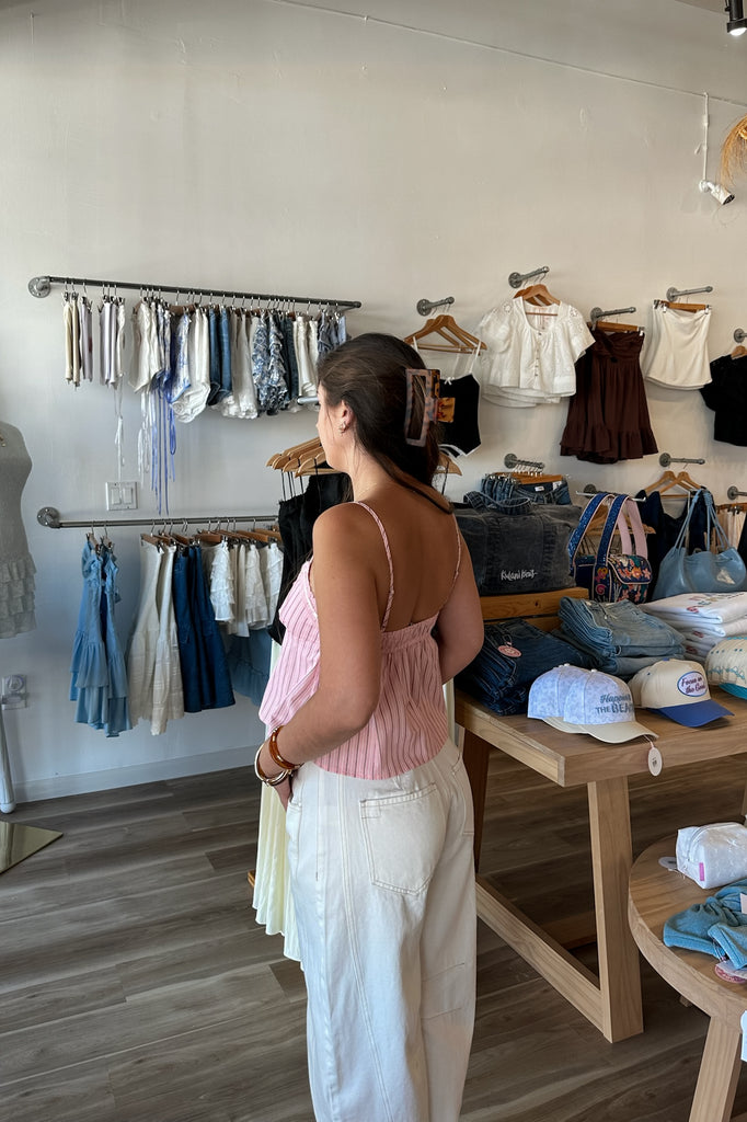Pink Striped Tank Top, Pixelated Boutique, Women's Clothing, Women's Jewelry and Gifts, Online Shopping for Women, Latest Fashion Trends 2025, Virginia Beach Clothing Stores, Clothing Stores in Virginia Beach, Aesthetic Fashion Trends, East Coast Fashion Styles, Sustainable Women's Clothing, Unique Gift Ideas for Women, Fall Fashion, Fall Outfit Ideas, Fall Fashion Inspiration, Womens Style, Outfit Inspo, Back to School Styles, Back To School Outfit, Crewneck 