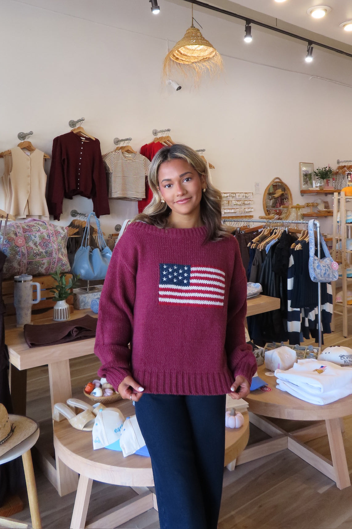 Pixelated Boutique, Women's Clothing, Outfit inspo fall, pumpkin patch outfit, fall fashion outfits, winter fashion inspo, fall outfits women, fall fits, winter fashion inspo, fall sweater, women’s fall outfit 2025, outfit ideas, fashion, fall aesthetic,  School Outfit, USA Flag sweater, cozy outfit 