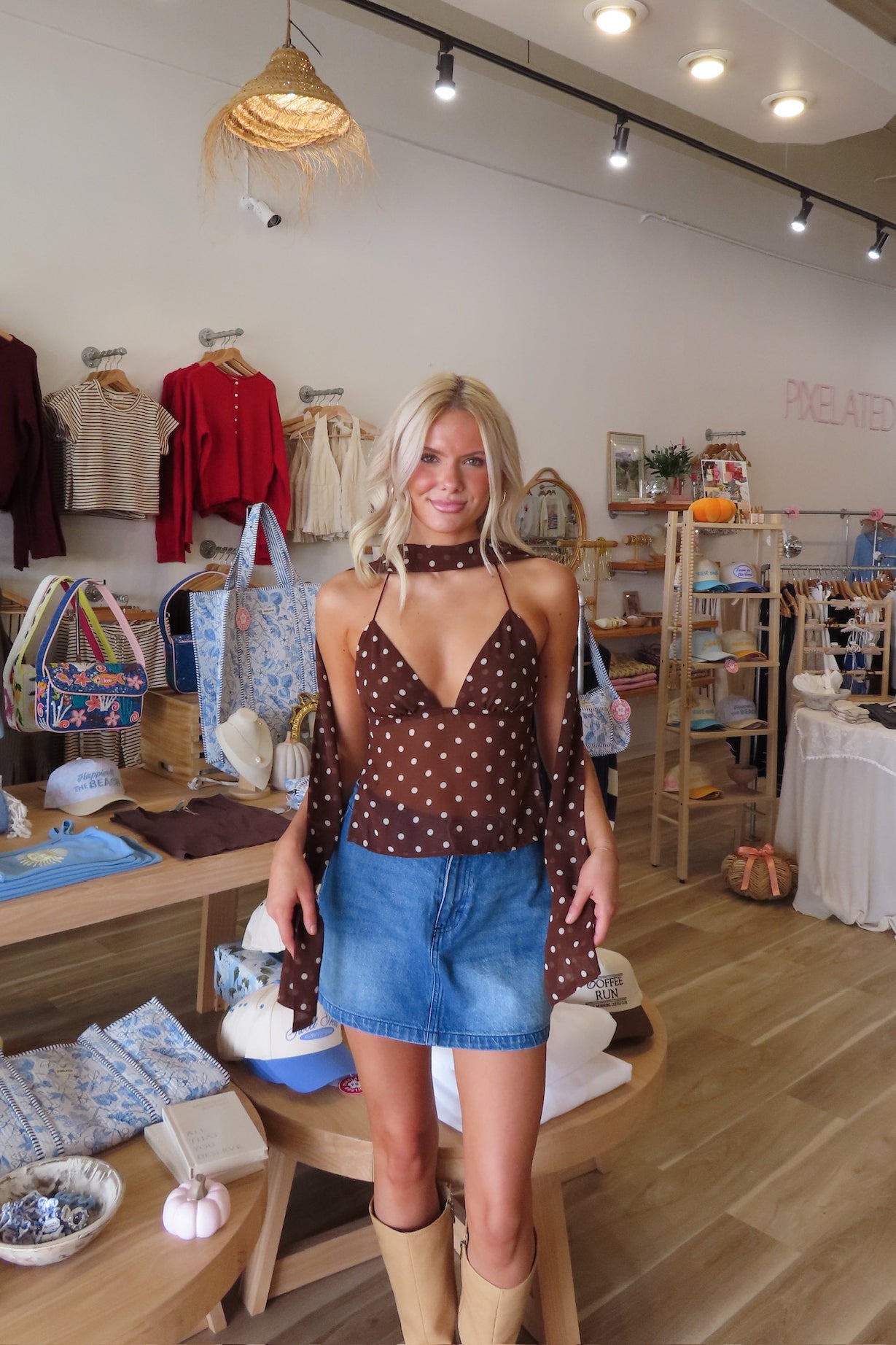 Pixelated Boutique, Women's Clothing, Outfit inspo fall, pumpkin patch outfit, fall fashion outfits, winter fashion inspo, fall outfits women, fall fits, winter fashion inspo, fall dresses, women’s fall outfit 2025, outfit ideas, fashion, fall aesthetic, going out top, polka dot top  