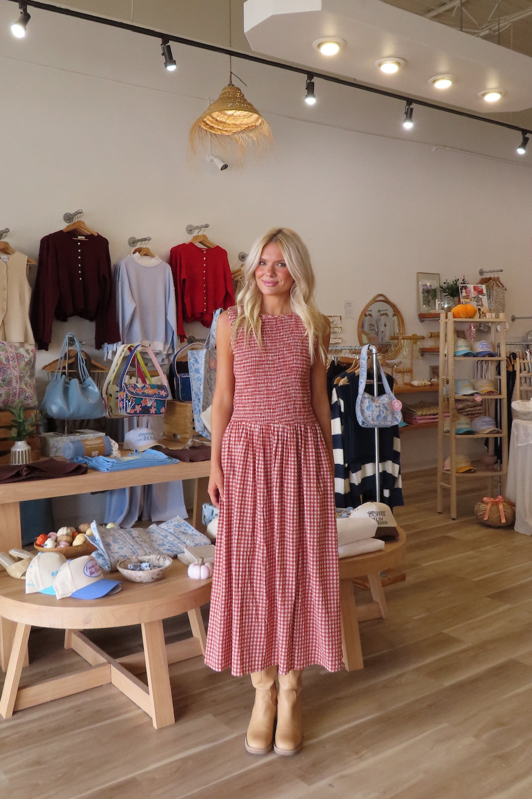 Women's Clothing, Outfit inspo fall, pumpkin patch outfit, fall fashion outfits, winter fashion inspo, fall outfits women, fall fits, fall dress, winter fashion inspo, fall dresses, women’s fall outfit 2025, outfit ideas, fashion, fall aesthetic, school outfits, Autumn Style, Autumn Outfit, Red gingham dress, Fall Boot, Fall dress