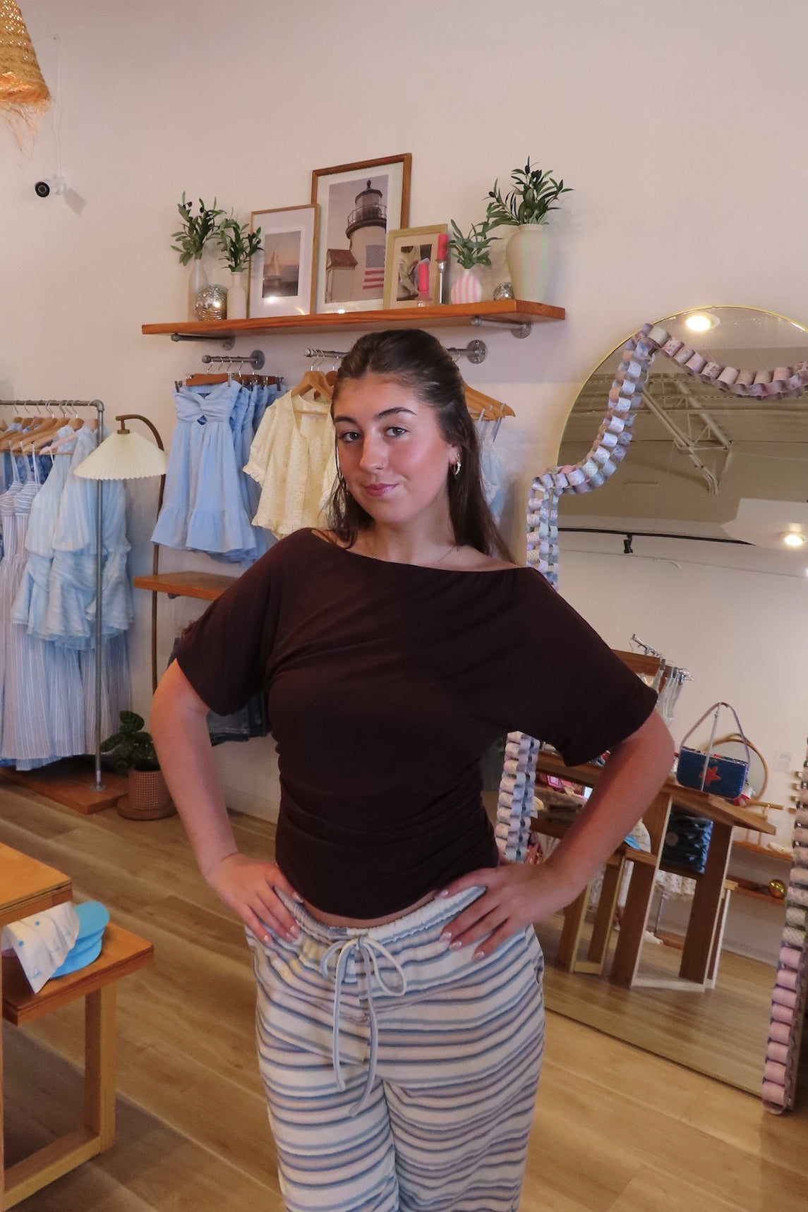 Brown, jersey top with asymmetric off shoulder neckline, ruched waist, and mid-length sleeves
Pixelated Boutique, 757 Boutique, Online Shopping for Women, summer aesthetic, brunch outfit, vacation style, vacation outfits, beach boutique, beach fashion, beach outfits, women’s boutique clothing, boutique clothing for women, coastal cowgirl outfits, coastal aesthetic clothing, business casual, concert outfit, 2000s fashion, western outfits