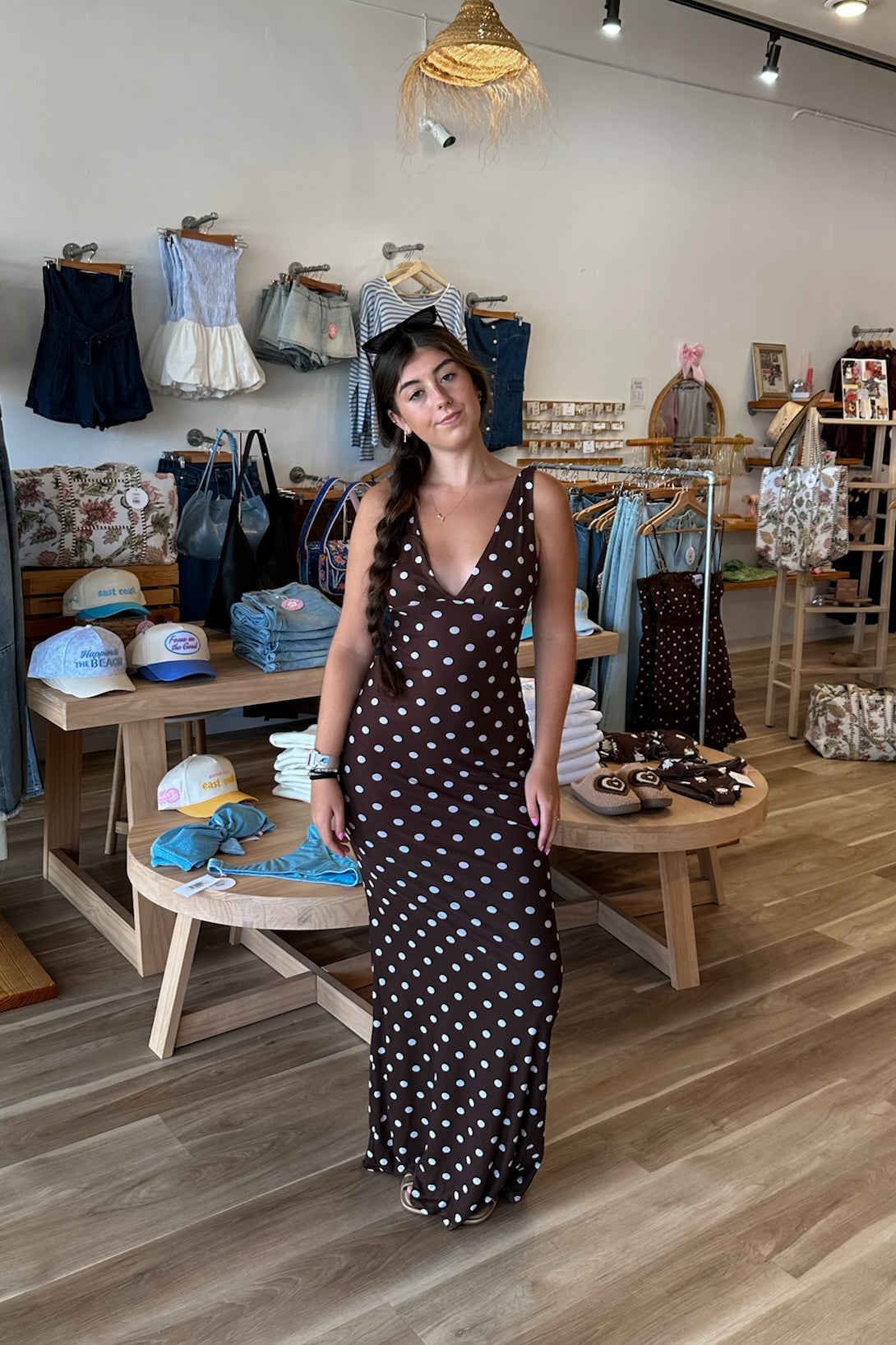 Maxi Dress, Brown and White Polka dot dress, Pixelated Boutique, Women's Clothing, Women's Jewelry and Gifts, Online Shopping for Women, Virginia Beach Clothing Stores, Aesthetic, East Coast Fashion Styles, Women's Clothing, Fall Fashion, Fall Outfit Ideas, Fall Fashion Inspiration, Womens Style, Outfit Inspo, Back to School Styles, OOTD, Rush Dress