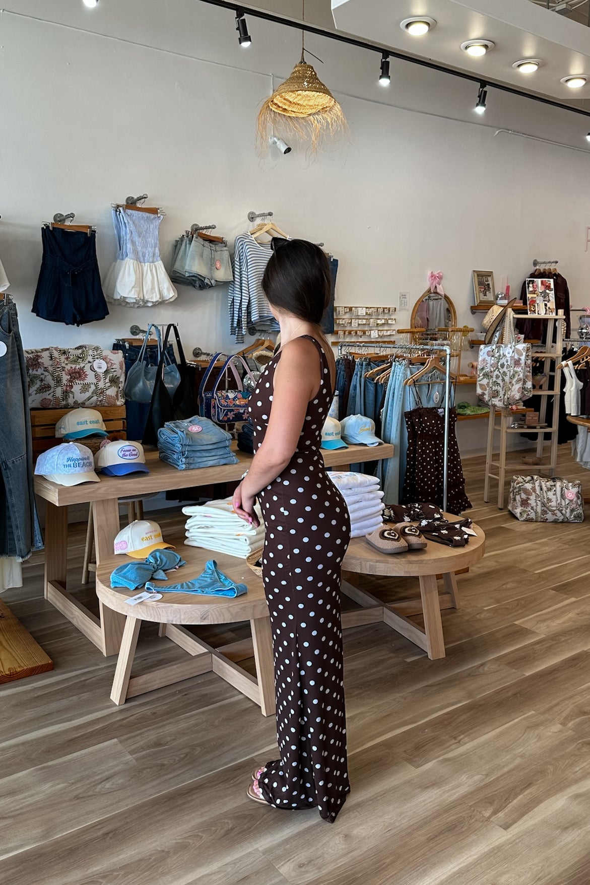 Maxi Dress, Brown and White Polka dot dress, Pixelated Boutique, Women's Clothing, Women's Jewelry and Gifts, Online Shopping for Women, Virginia Beach Clothing Stores, Aesthetic, East Coast Fashion Styles, Women's Clothing, Fall Fashion, Fall Outfit Ideas, Fall Fashion Inspiration, Womens Style, Outfit Inspo, Back to School Styles, OOTD, Rush Dress