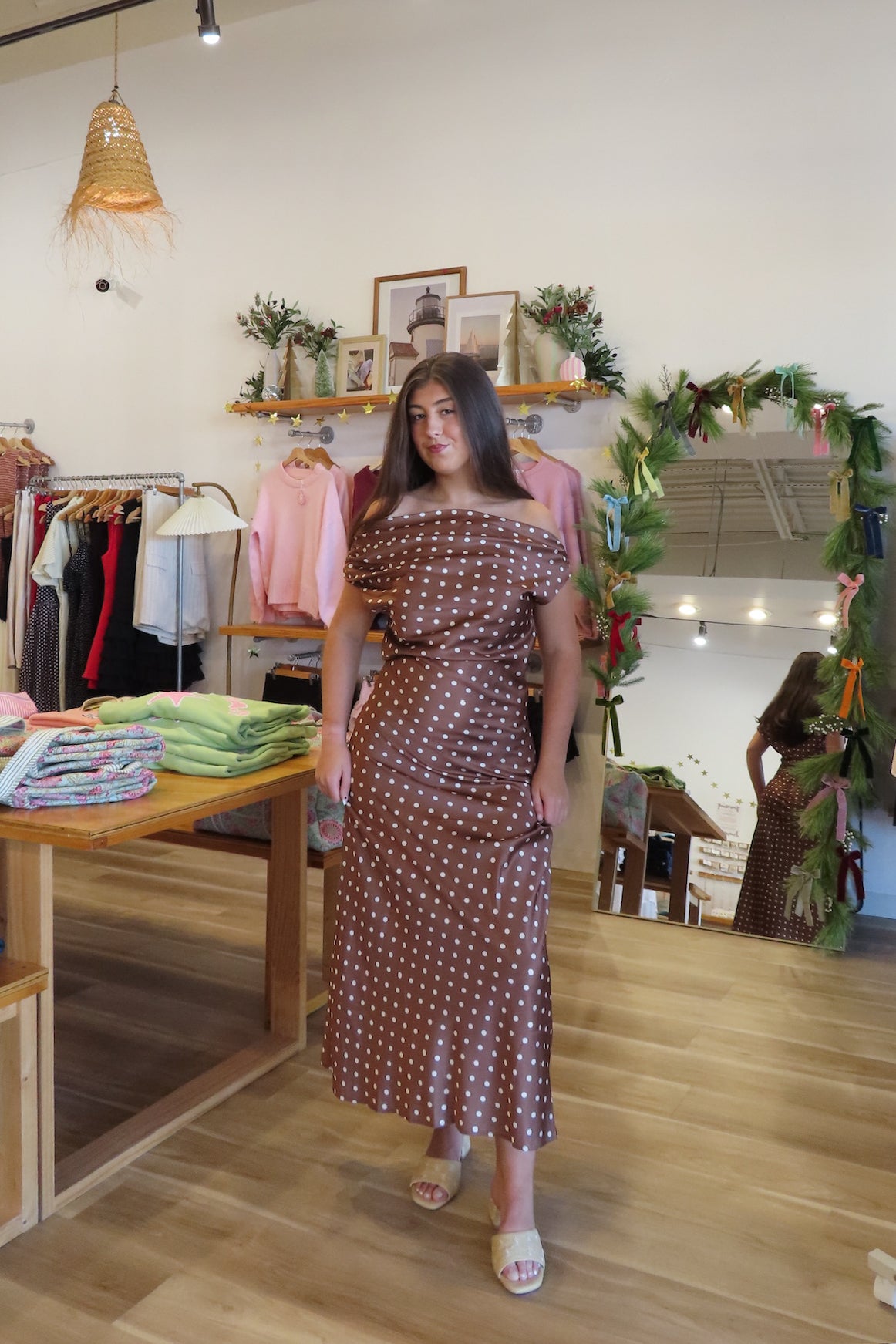 Pixelated Boutique, Women's Clothing, Outfit inspo fall,  fall fashion outfits, winter fashion inspo, fall outfits women, Winter fits, winter fashion inspo, fall dresses, women’s autumn outfit 2025, outfit ideas, fashion, fall aesthetic, school outfits, women’s winter outfit, winter style, cozy style, warm fall outfits, Winter going out outfits, Wedding guest dress, Maxi brown dress, polka dot brown dress, holiday dress