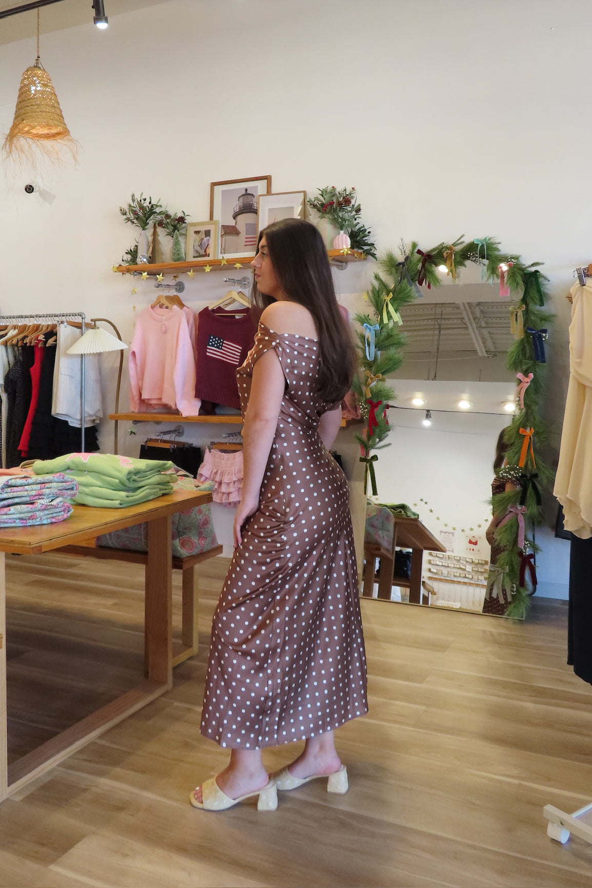 Pixelated Boutique, Women's Clothing, Outfit inspo fall,  fall fashion outfits, winter fashion inspo, fall outfits women, Winter fits, winter fashion inspo, fall dresses, women’s autumn outfit 2025, outfit ideas, fashion, fall aesthetic, school outfits, women’s winter outfit, winter style, cozy style, warm fall outfits, Winter going out outfits, Wedding guest dress, Maxi brown dress, polka dot brown dress, holiday dress