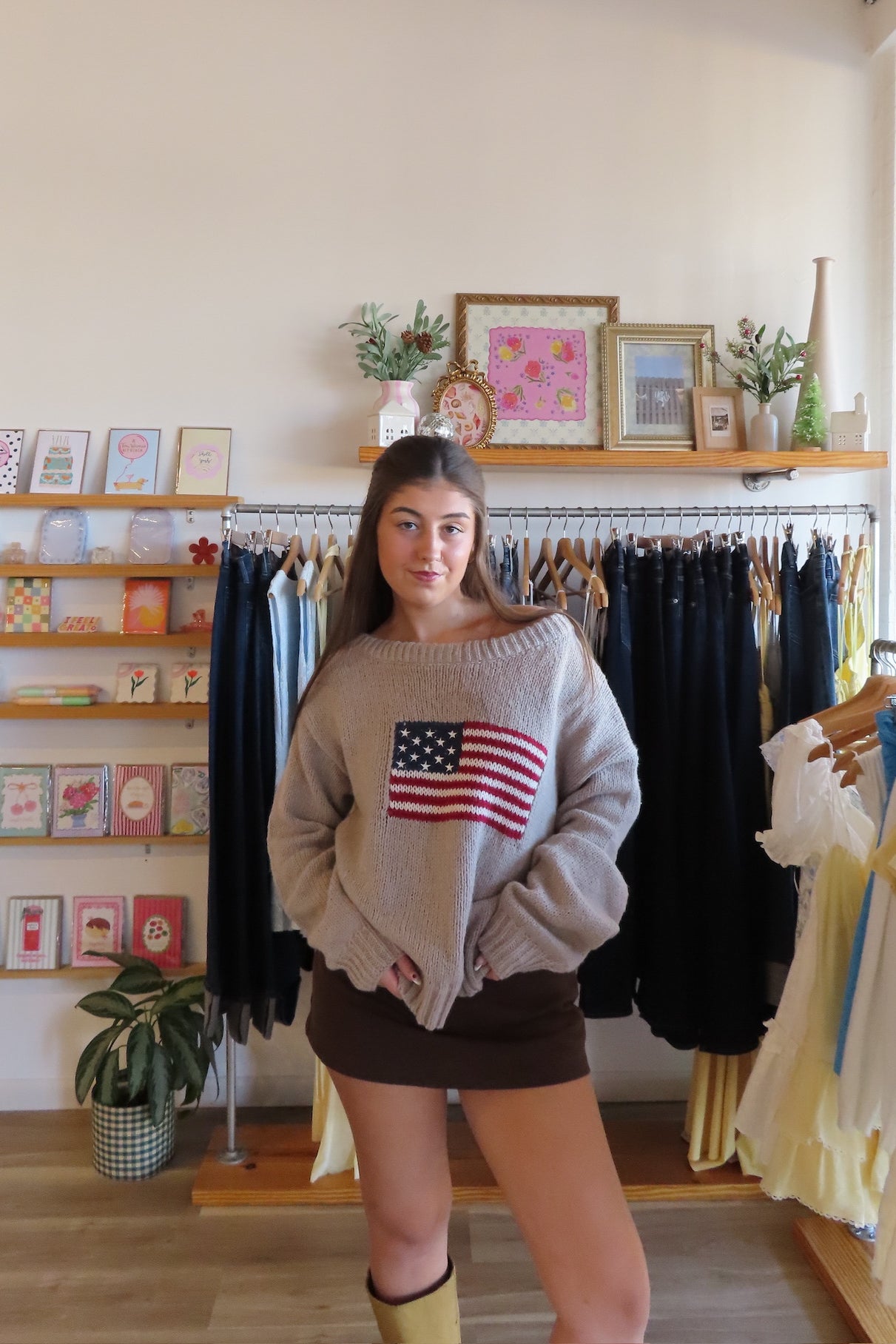 Pixelated Boutique, Women's Clothing, Outfit inspo fall, pumpkin patch outfit, fall fashion outfits, winter fashion inspo, fall outfits women, fall fits, winter fashion inspo, fall dresses, women’s fall outfit 2025, outfit ideas, fashion, fall aesthetic, school outfits, women’s winter outfit, winter style, cozy style, warm fall outfits, American Flag Sweater, Holiday Outfit 