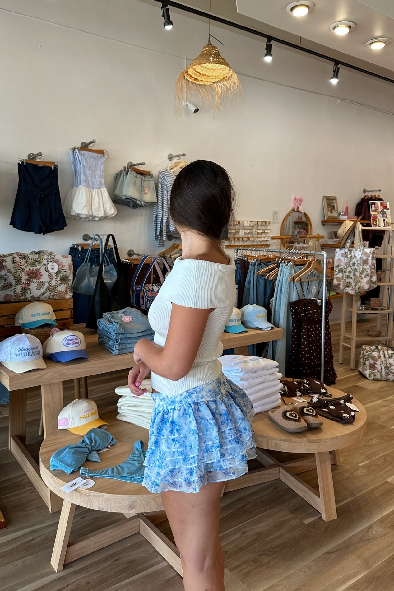 Blue Floral Skirt, Pixelated Boutique, Women's Clothing, Women's Jewelry and Gifts, Online Shopping for Women, Virginia Beach Clothing Stores, Aesthetic, East Coast Fashion Styles, Women's Clothing, Fall Fashion, Fall Outfit Ideas, Fall Fashion Inspiration, Womens Style, Outfit Inspo, Back to School Styles, ootd