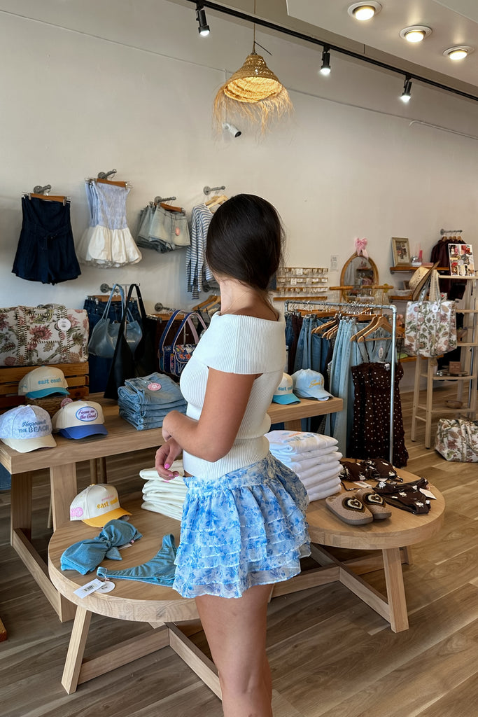 Blue Floral Skirt, Pixelated Boutique, Women's Clothing, Women's Jewelry and Gifts, Online Shopping for Women, Virginia Beach Clothing Stores, Aesthetic, East Coast Fashion Styles, Women's Clothing, Fall Fashion, Fall Outfit Ideas, Fall Fashion Inspiration, Womens Style, Outfit Inspo, Back to School Styles, ootd