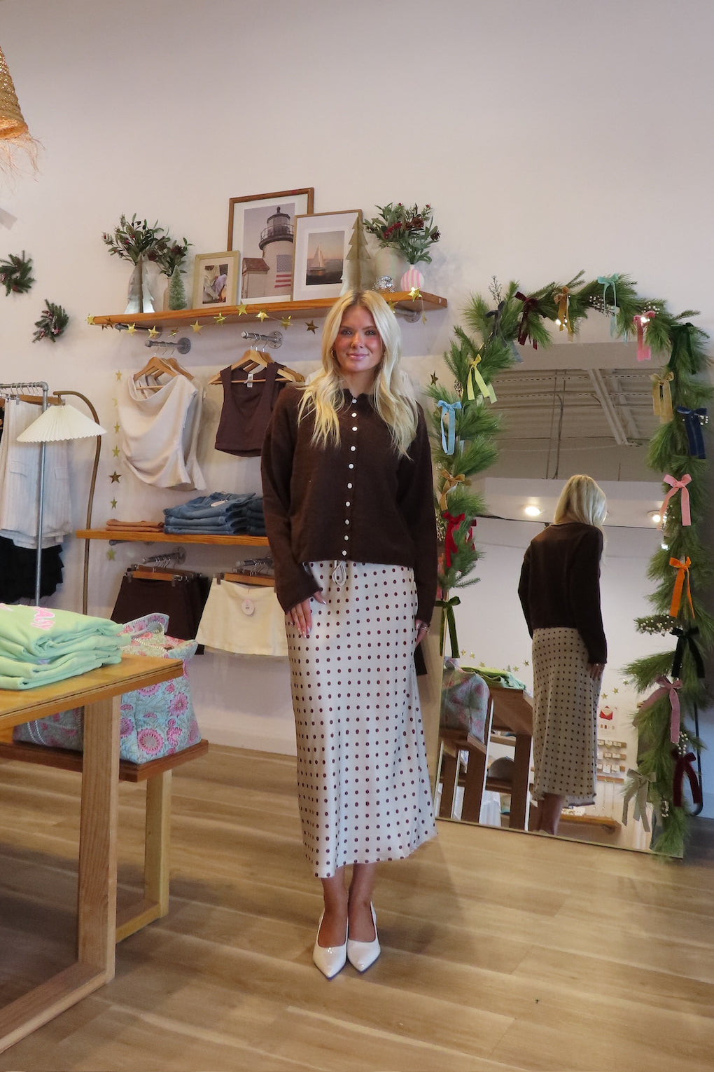 Pixelated Boutique, Women's Clothing, Outfit inspo fall,  fall fashion outfits, winter fashion inspo, fall outfits women, fall fits, winter fashion inspo, fall dresses, women’s fall outfit 2025, outfit ideas, fashion, fall aesthetic, school outfits, women’s winter outfit, winter style, cozy style, warm fall outfits, Polka Dot Skirt, Holiday Outfit 