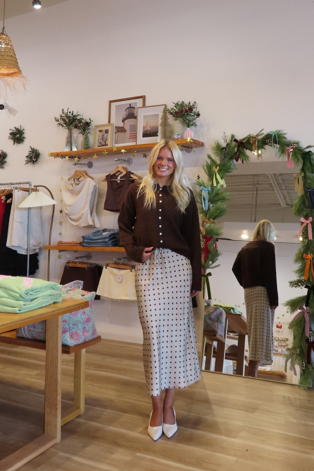 Pixelated Boutique, Women's Clothing, Outfit inspo fall,  fall fashion outfits, winter fashion inspo, fall outfits women, fall fits, winter fashion inspo, fall dresses, women’s fall outfit 2025, outfit ideas, fashion, fall aesthetic, school outfits, women’s winter outfit, winter style, cozy style, warm fall outfits, Polka Dot Skirt, Holiday Outfit 