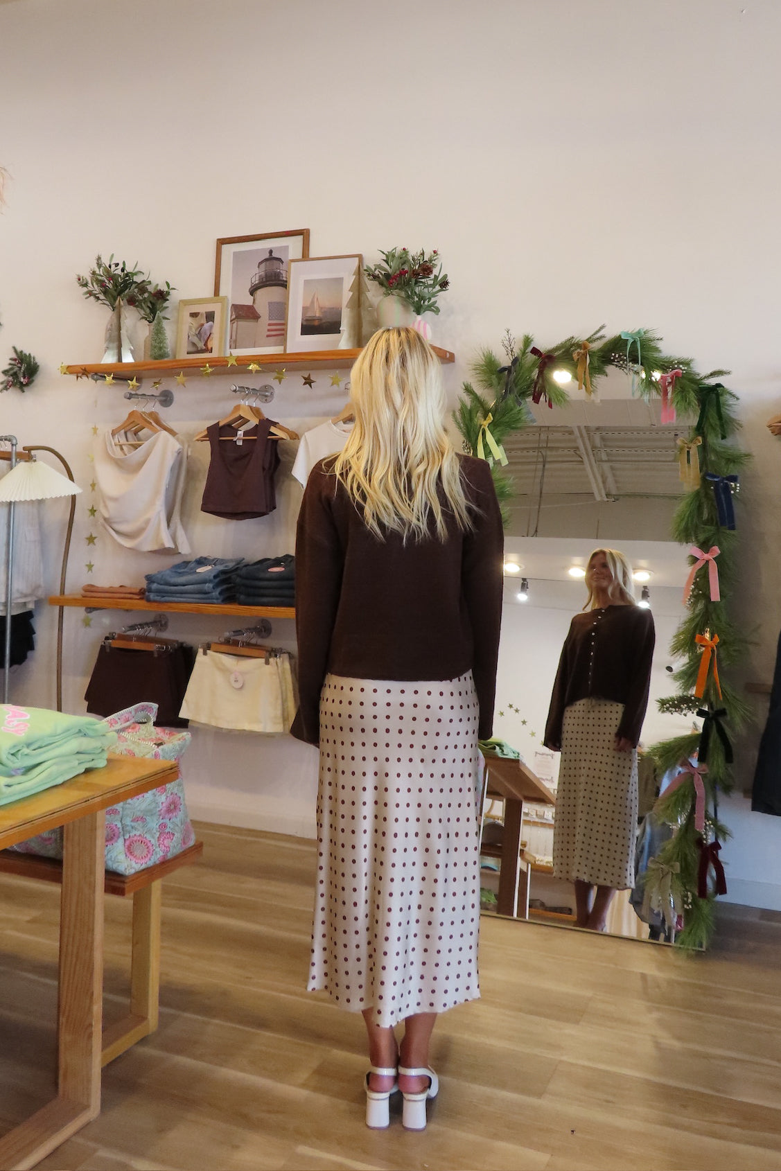 Pixelated Boutique, Women's Clothing, Outfit inspo fall,  fall fashion outfits, winter fashion inspo, fall outfits women, fall fits, winter fashion inspo, fall dresses, women’s fall outfit 2025, outfit ideas, fashion, fall aesthetic, school outfits, women’s winter outfit, winter style, cozy style, warm fall outfits, Polka Dot Skirt, Holiday Outfit 