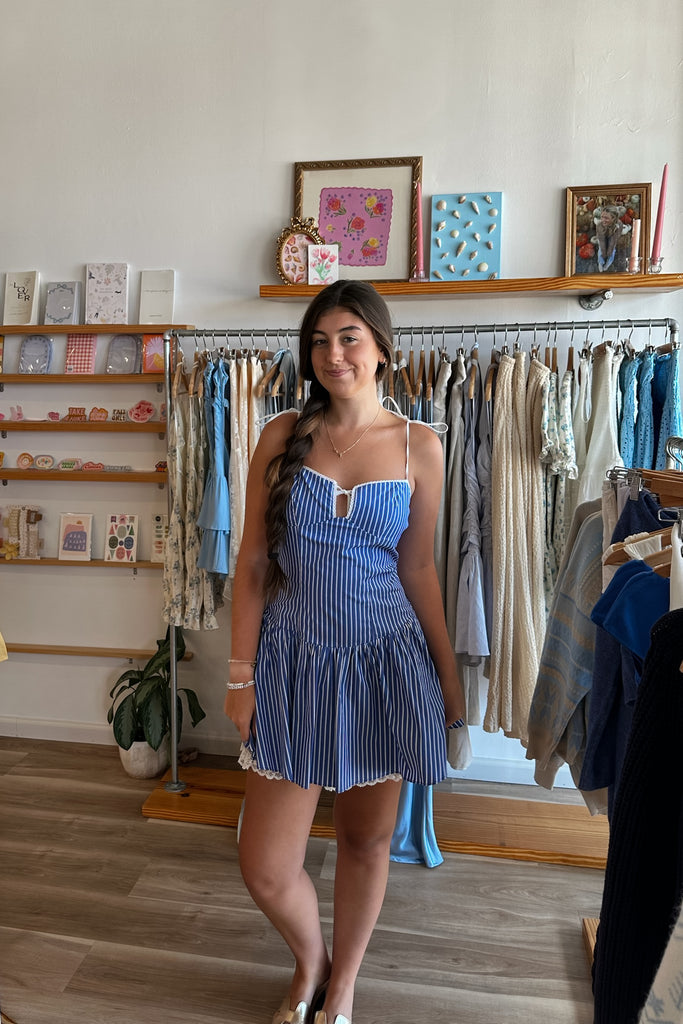 Navy Blue Striped Mini Dress, Pixelated Boutique, Women's Clothing, Women's Jewelry and Gifts, Online Shopping for Women, Virginia Beach Clothing Stores, Aesthetic, East Coast Fashion Styles, Women's Clothing, Fall Fashion, Fall Outfit Ideas, Fall Fashion Inspiration, Womens Style, Outfit Inspo, Back to School Styles, ootd