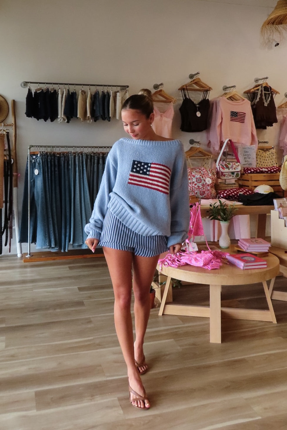 Blue, striped tailored shorts with low rise, side zipper, and clean hem finish, micro mini shorts, mini shorts, beach shorts, concert outfit, summer shorts, low rise shorts, beach fashion, beach boutique