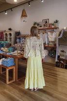 Yellow, tiered maxi skirt with elastic waistband and lining, boho fashion, summer outfit, summer maxi skirt, 757 Boutique, Online Shopping for Women, summer aesthetic, brunch outfit, vacation style, vacation outfits, beach boutique, beach fashion, beach outfits, women’s boutique clothing, boutique clothing for women