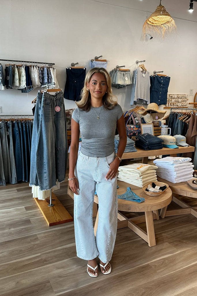 Fall Top, Grey Short sleeve Shirt,  Pixelated Boutique, Women's Clothing, Women's Jewelry and Gifts, Online Shopping for Women, Latest Fashion Trends 2025, Virginia Beach Clothing Stores, Clothing Stores in Virginia Beach, Aesthetic Fashion Trends, East Coast Fashion Styles, Sustainable Women's Clothing, Unique Gift Ideas for Women, Fall Fashion, Fall Outfit Ideas, Fall Fashion Inspiration, Womens Style, Outfit Inspo, Back to School Styles, OOTD
