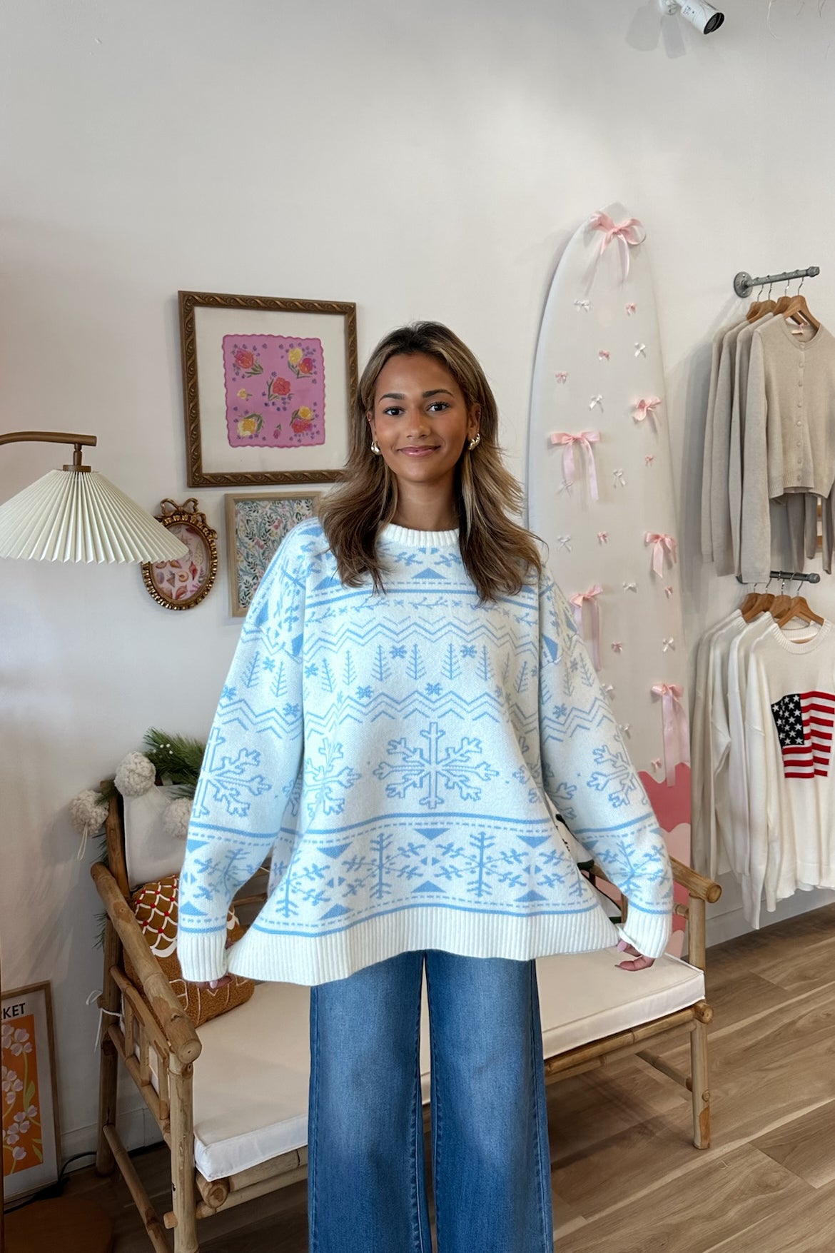 Blue snowflake winter sweater, Pixelated Boutique, Women's Clothing, Women's Jewelry and Gifts, Online Shopping for Women, Latest Fashion Trends 2024, Virginia Beach Clothing Stores, Homecoming Dresses, Fall/Winter 2024, Clothing Stores in Virginia Beach, Aesthetic Fashion Trends, East Coast Fashion Styles, Fall 2024 Fashion Trends, Holiday Styles, Sustainable Women's Clothing, Cozy styles, Unique Gift Ideas for Women
