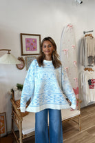 Blue snowflake winter sweater, Pixelated Boutique, Women's Clothing, Women's Jewelry and Gifts, Online Shopping for Women, Latest Fashion Trends 2024, Virginia Beach Clothing Stores, Homecoming Dresses, Fall/Winter 2024, Clothing Stores in Virginia Beach, Aesthetic Fashion Trends, East Coast Fashion Styles, Fall 2024 Fashion Trends, Holiday Styles, Sustainable Women's Clothing, Cozy styles, Unique Gift Ideas for Women