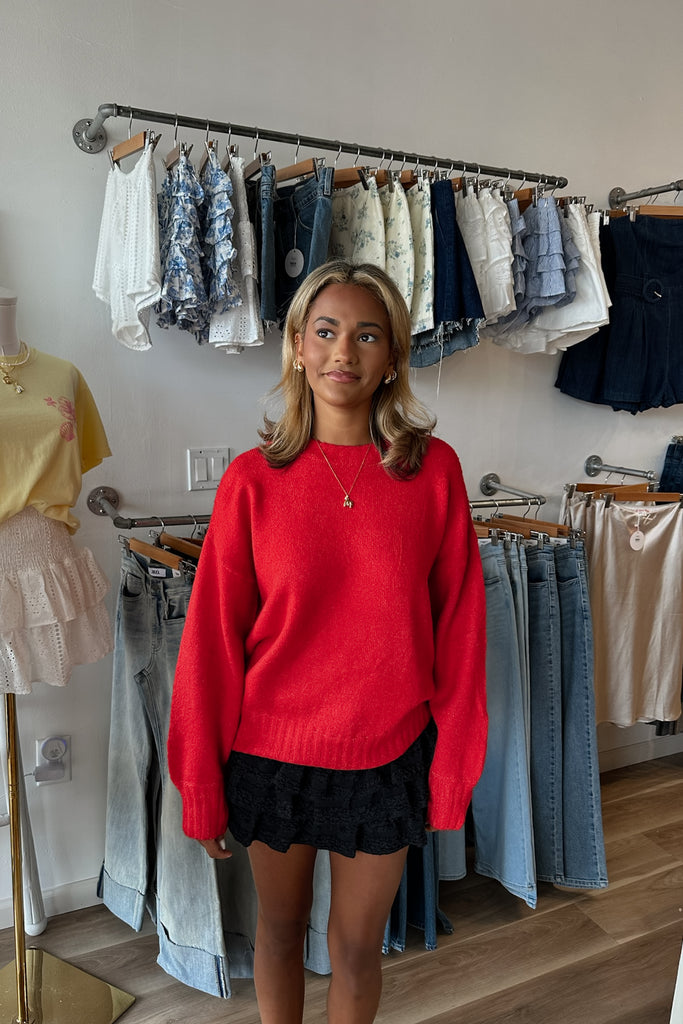 Red Oversized Sweater, Fall Sweater, Pixelated Boutique, Women's Clothing, Women's Jewelry and Gifts, Online Shopping for Women, Latest Fashion Trends 2025, Virginia Beach Clothing Stores, Clothing Stores in Virginia Beach, Aesthetic Fashion Trends, East Coast Fashion Styles, Sustainable Women's Clothing, Unique Gift Ideas for Women, Fall Fashion, Fall Outfit Ideas, Fall Fashion Inspiration, Womens Style, Outfit Inspo, Back to School Styles, OOTD