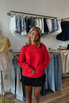 Red Oversized Sweater, Fall Sweater, Pixelated Boutique, Women's Clothing, Women's Jewelry and Gifts, Online Shopping for Women, Latest Fashion Trends 2025, Virginia Beach Clothing Stores, Clothing Stores in Virginia Beach, Aesthetic Fashion Trends, East Coast Fashion Styles, Sustainable Women's Clothing, Unique Gift Ideas for Women, Fall Fashion, Fall Outfit Ideas, Fall Fashion Inspiration, Womens Style, Outfit Inspo, Back to School Styles, OOTD