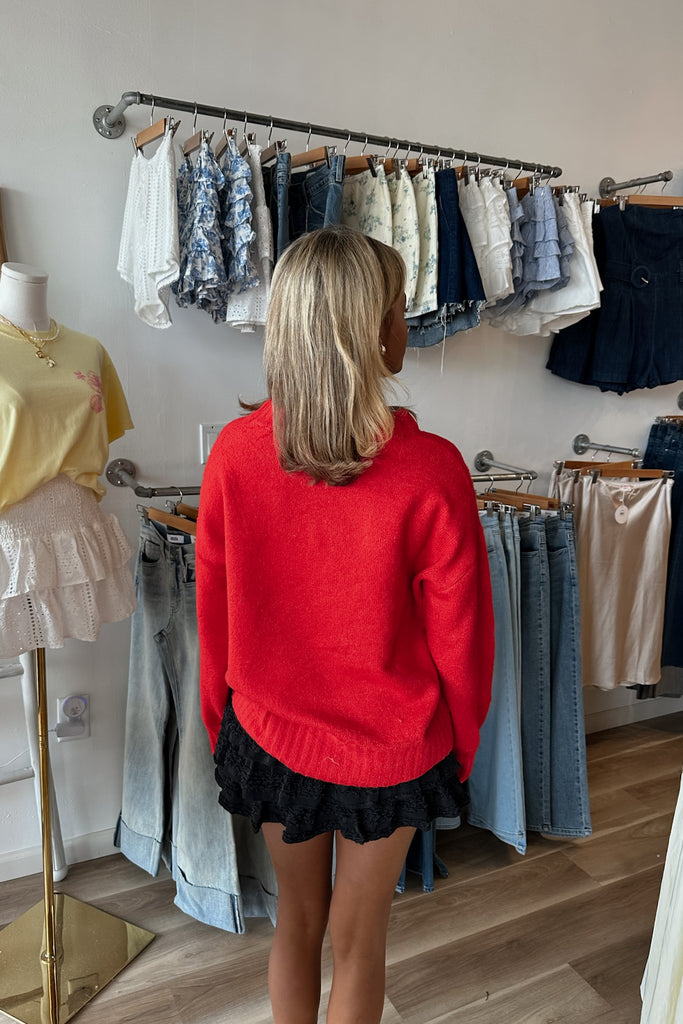 Red Oversized Sweater, Fall Sweater, Pixelated Boutique, Women's Clothing, Women's Jewelry and Gifts, Online Shopping for Women, Latest Fashion Trends 2025, Virginia Beach Clothing Stores, Clothing Stores in Virginia Beach, Aesthetic Fashion Trends, East Coast Fashion Styles, Sustainable Women's Clothing, Unique Gift Ideas for Women, Fall Fashion, Fall Outfit Ideas, Fall Fashion Inspiration, Womens Style, Outfit Inspo, Back to School Styles, OOTD
