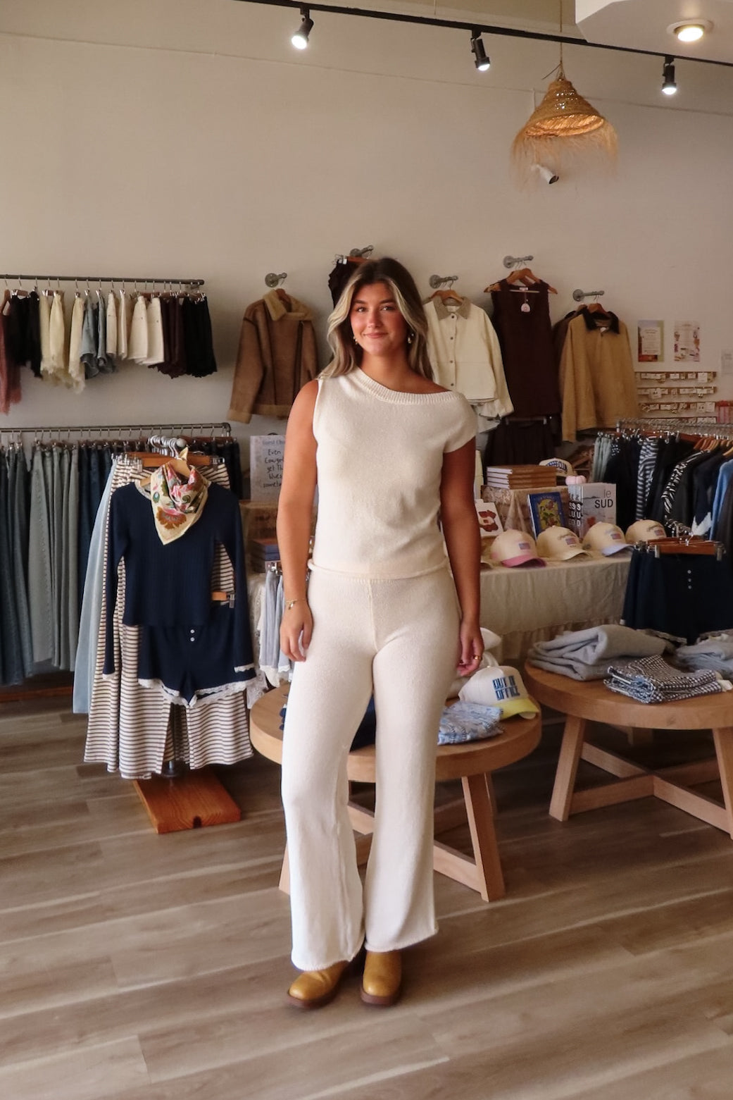Cream, knit one shoulder top with rolled hem and wide leg pants with elastic waistband | Pixelated Boutique, Boutique Clothing in Virginia Beach, Statement Sweaters, Chunky Sweaters, Trendy Sweaters, Cozy Knit Sweaters for Women, Oversized Sweaters, Cute Fall Sweaters, Fall Fashion Inspiration  

