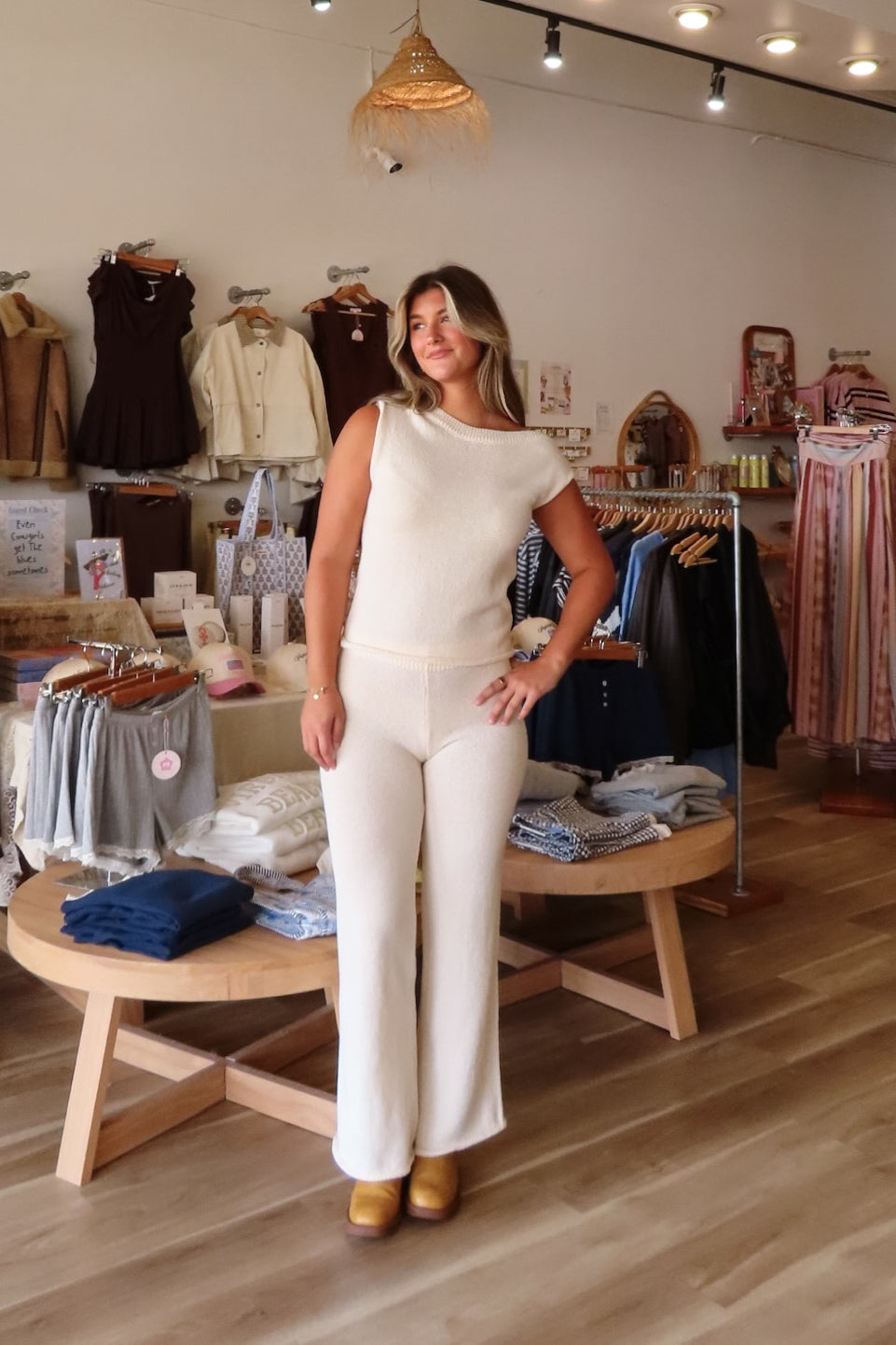 Cream, knit one shoulder top with rolled hem and wide leg pants with elastic waistband | Pixelated Boutique, Boutique Clothing in Virginia Beach, Statement Sweaters, Chunky Sweaters, Trendy Sweaters, Cozy Knit Sweaters for Women, Oversized Sweaters, Cute Fall Sweaters, Fall Fashion Inspiration  
