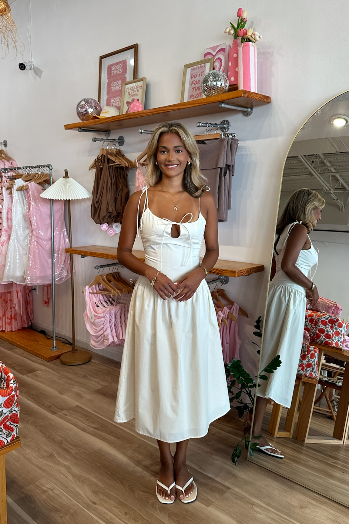  Midi Cream Dress, Pixelated Boutique, Women's Clothing, Women's Jewelry and Gifts, Online Shopping for Women, Virginia Beach Clothing Stores, Aesthetic, East Coast Fashion Styles, Women's Clothing, Fall Fashion, Fall Outfit Ideas, Fall Fashion Inspiration, Womens Style, Outfit Inspo, Back to School Styles, OOTD, Fall Dress, Rush Dress 