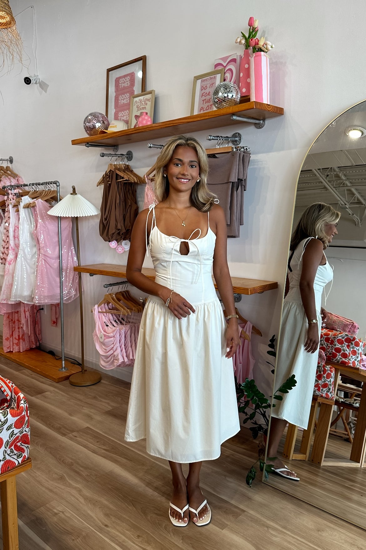  Midi Cream Dress, Pixelated Boutique, Women's Clothing, Women's Jewelry and Gifts, Online Shopping for Women, Virginia Beach Clothing Stores, Aesthetic, East Coast Fashion Styles, Women's Clothing, Fall Fashion, Fall Outfit Ideas, Fall Fashion Inspiration, Womens Style, Outfit Inspo, Back to School Styles, OOTD, Fall Dress, Rush Dress 