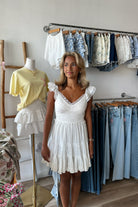 White Lace Dress, White Mini Dress, Pixelated Boutique, Women's Clothing, Women's Jewelry and Gifts, Online Shopping for Women, Virginia Beach Clothing Stores, Aesthetic, East Coast Fashion Styles, Women's Clothing, Fall Fashion, Fall Outfit Ideas, Fall Fashion Inspiration, Womens Style, Outfit Inspo, Back to School Styles, OOTD, Rush Dress