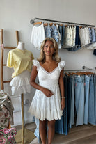 White Lace Dress, White Mini Dress, Pixelated Boutique, Women's Clothing, Women's Jewelry and Gifts, Online Shopping for Women, Virginia Beach Clothing Stores, Aesthetic, East Coast Fashion Styles, Women's Clothing, Fall Fashion, Fall Outfit Ideas, Fall Fashion Inspiration, Womens Style, Outfit Inspo, Back to School Styles, OOTD, Rush Dress