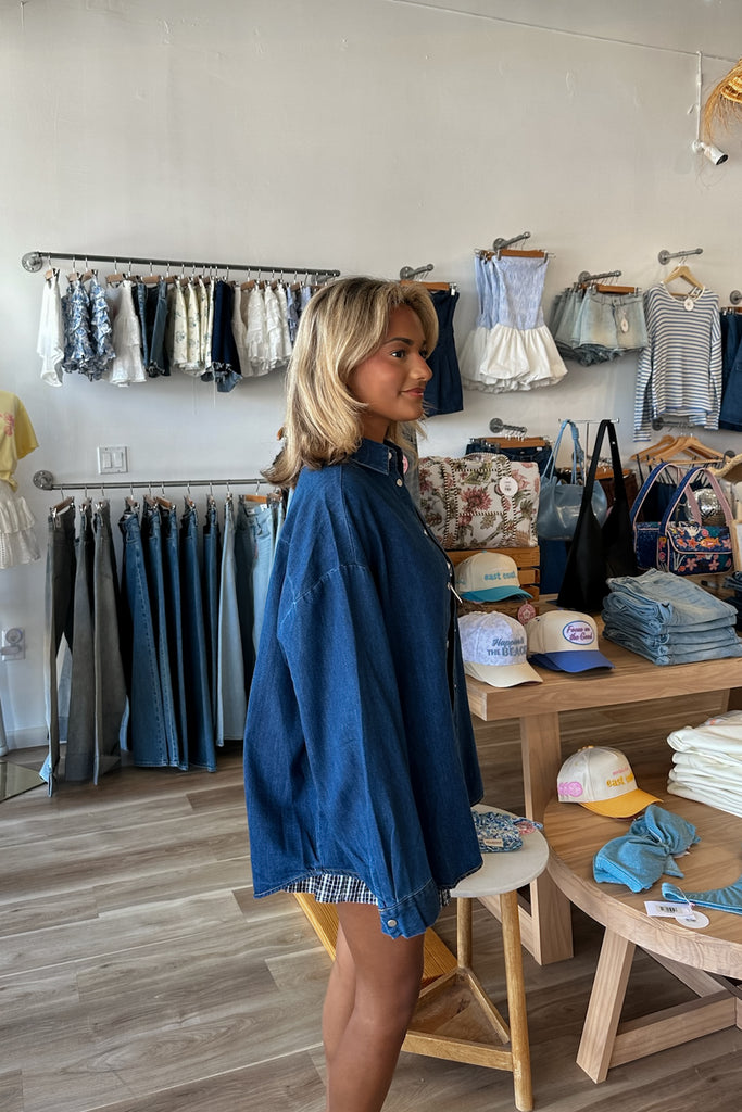 Denim Shirt, Denim Shacket, Pixelated Boutique, Women's Clothing, Women's Jewelry and Gifts, Online Shopping for Women, Virginia Beach Clothing Stores, Aesthetic, East Coast Fashion Styles, Women's Clothing, Fall Fashion, Fall Outfit Ideas, Fall Fashion Inspiration, Womens Style, Outfit Inspo, Back to School Styles, OOTD