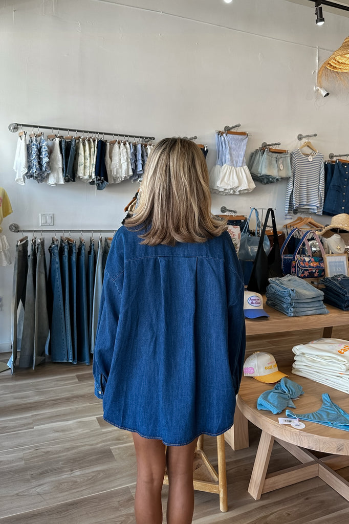 Denim Shirt, Denim Shacket, Pixelated Boutique, Women's Clothing, Women's Jewelry and Gifts, Online Shopping for Women, Virginia Beach Clothing Stores, Aesthetic, East Coast Fashion Styles, Women's Clothing, Fall Fashion, Fall Outfit Ideas, Fall Fashion Inspiration, Womens Style, Outfit Inspo, Back to School Styles, OOTD