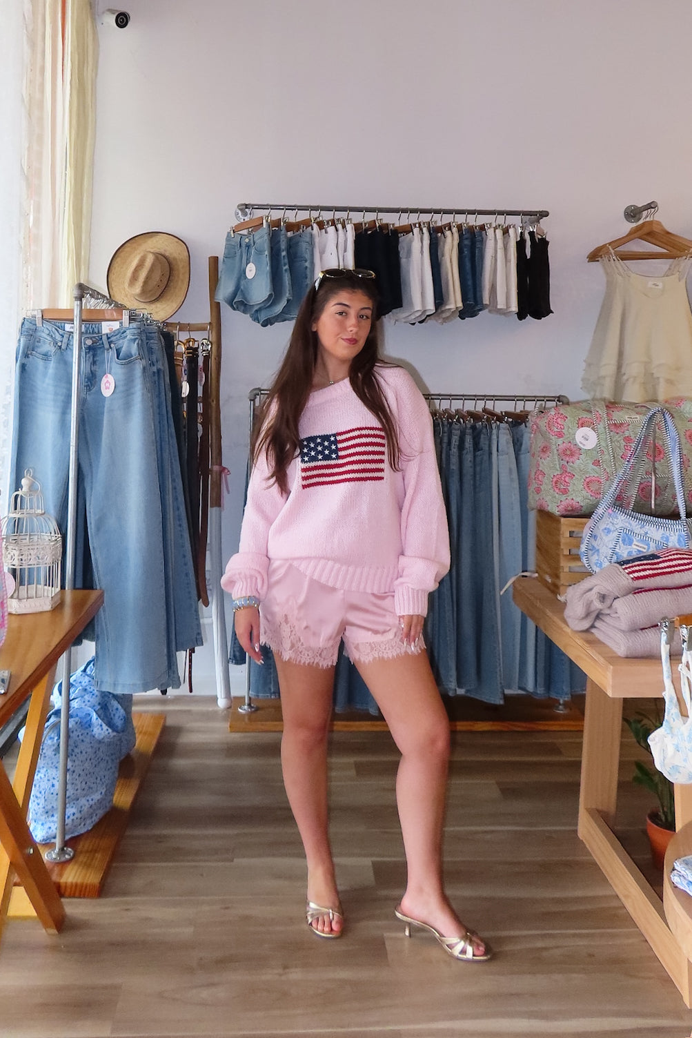 Pink, satin shorts with mid rise, lace hem, and elastic waist, Satin lace trim shorts for summer, women’s satin shorts, silky lace shorts, coquette satin shorts with lace trim, soft girl loungewear, romantic lace hem satin shorts for summer, summer aesthetic fashion, vacation style, vacation outfits, beach fashion, trendy summer shorts