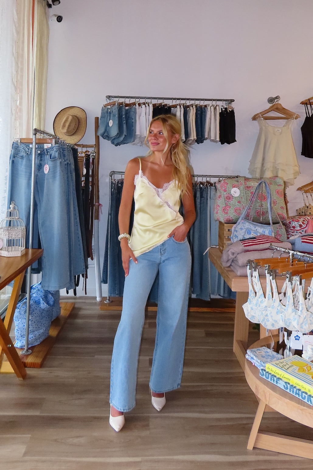 Blue, light wash jeans with mid-rise and wide leg, vintage fit denim jeans for summer, brunch outfit, Pixelated Boutique, Women's Clothing, Virginia Beach Clothing Stores, Clothing Stores in Virginia Beach, Virginia Beach Boutique, 757 Boutique, Online Shopping for Women,