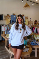 Gray, embroidered teddy bear golf sweatshirt with mock neckline and oversized fit. By Sunkissed Coconut | Pixelated Boutique, 757 Boutique, Virginia Beach Boutique, Golf outfit, embroidered mock neck, oversized mockneck sweatshirt
