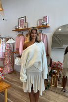 Pixelated Boutique, Women's Clothing, Women's Jewelry and Gifts, Online Shopping for Women, Latest Fashion Trends 2025, Virginia Beach Clothing Stores, Clothing Stores in Virginia Beach, Aesthetic Fashion Trends, East Coast Fashion Styles, Sustainable Women's Clothing, Unique Gift Ideas for Women, Fall Fashion, Fall Outfit Ideas, Fall Fashion Inspiration, Womens Style, Outfit Inspo, Back to School Styles, CWhite Off the Shoulder Sweater, Sweater Weather, Cozy Style