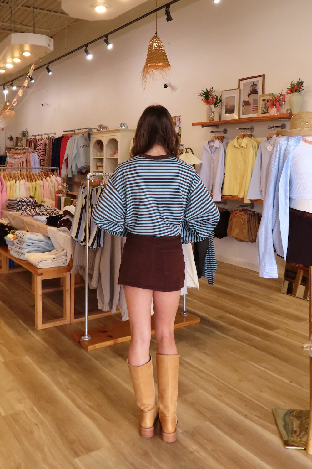 Brown, denim mini skirt with pockets and inner shorts, brown mini skort, brown mini skirt for fall