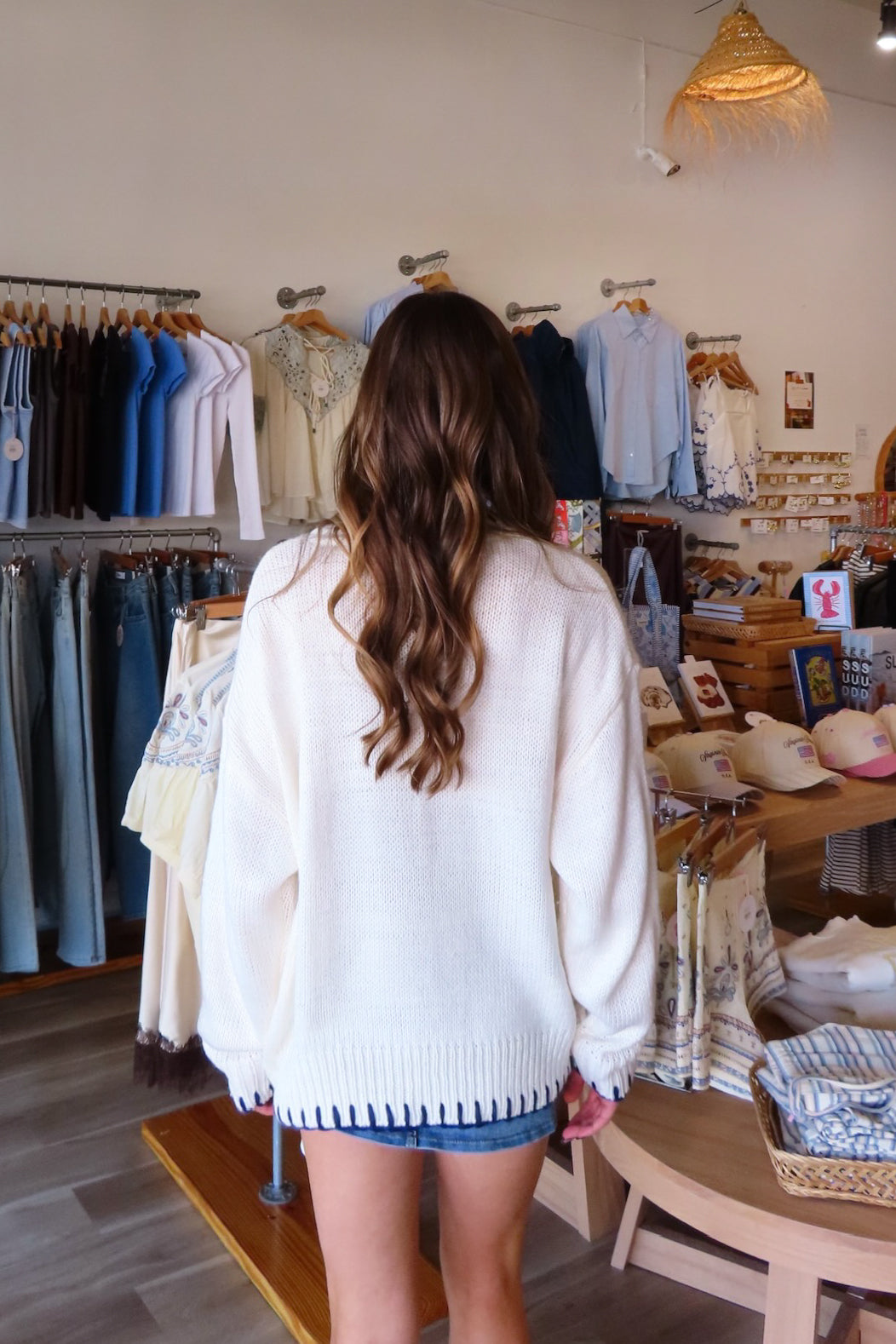 White, sweater with embroidered sailboat, crew neckline, and contrast stitching | Pixelated Boutique, Boutique Clothing in Virginia Beach, Statement Sweaters, Chunky Sweaters, Trendy Sweaters, Cozy Knit Sweaters for Women, Oversized Sweaters, Cute Fall Sweaters, Fall Fashion Inspiration  