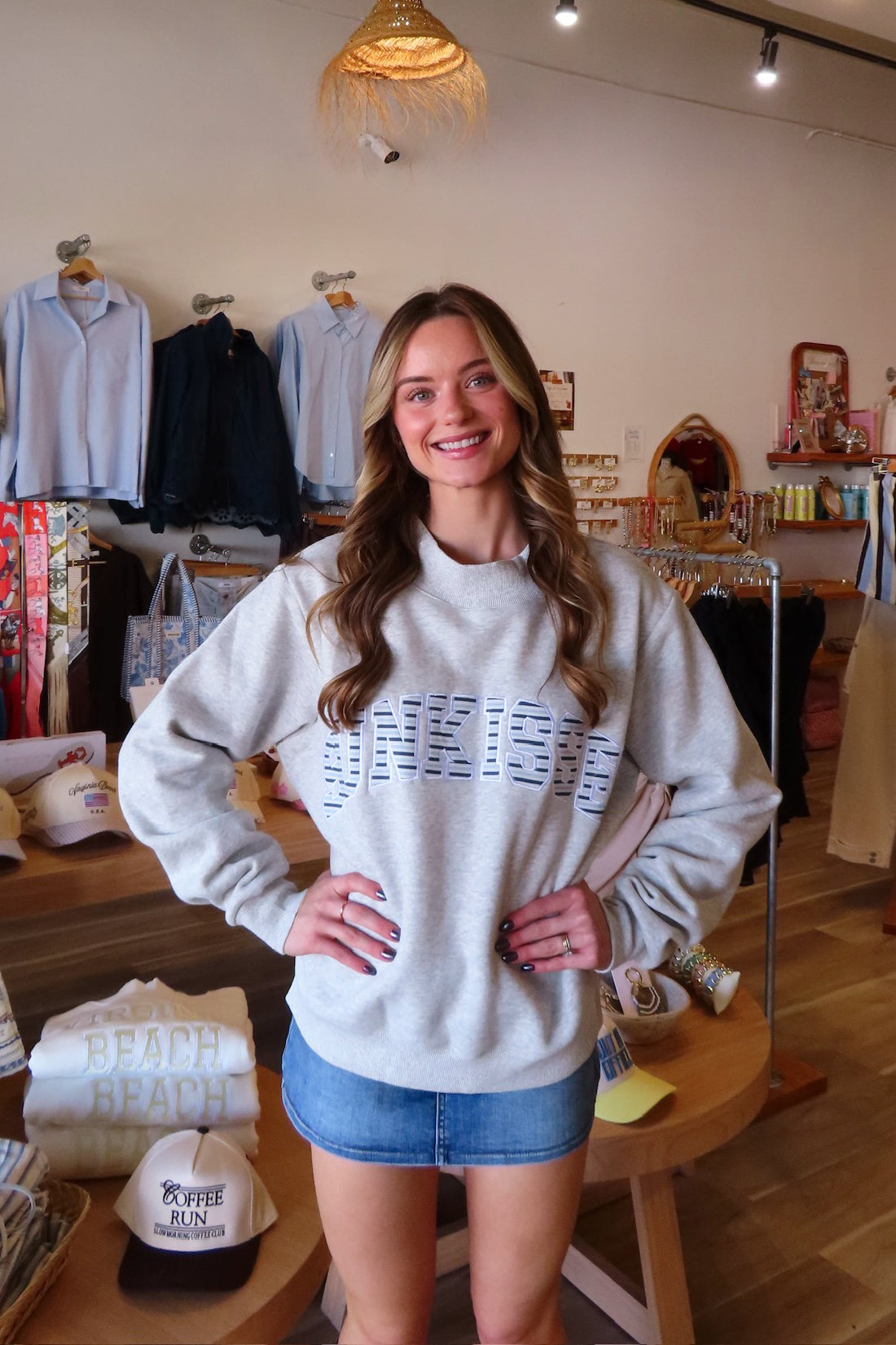 Gray, embroidered sweatshirt with mock neckline and oversized fit. By Sunkissed Coconut | Pixelated Boutique, Boutique Shopping in Virginia Beach, Loungewear Set, Chic Lounge Set, Matching Lounge Set, Women’s Loungewear, Lounge Set for Winter, Cozy Fall Outfit, Fall Fashion, Winter Layering, Winter Lounge Pants for Women