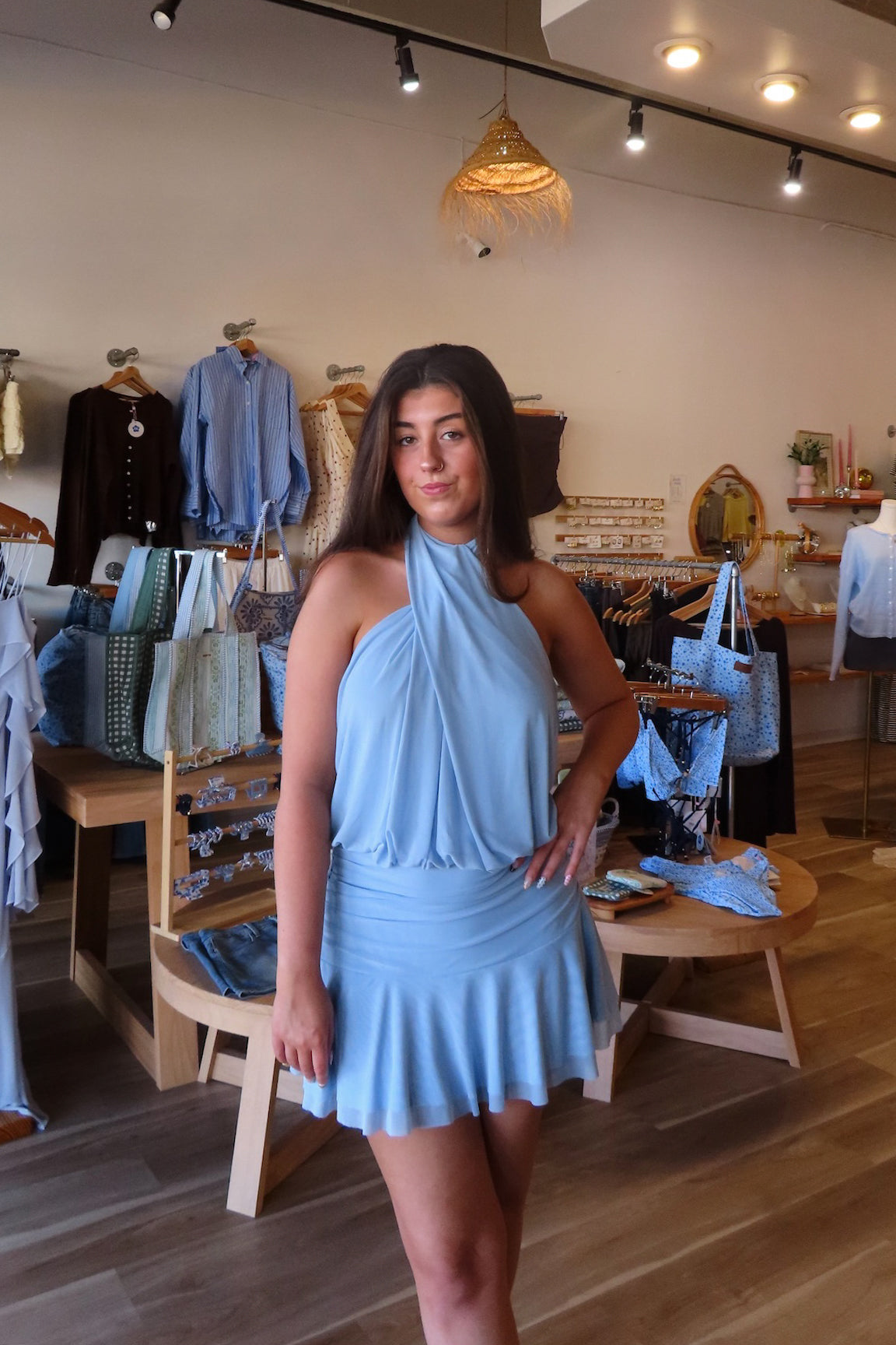 Pixelated Boutique, Women's Clothing, Online Shopping for Women, Fashion Trends 2026, Outfit Inspo, Virginia beach clothing stores, clothing stores in Virginia Beach, fashion outfits, fashion Inspo, women’s outfit 2026, outfit ideas, fashion, spring aesthetic, women’s spring outfit, spring style, spring break, mini dress, blue dress, halter dress, spring dress, summer dress vacation dress