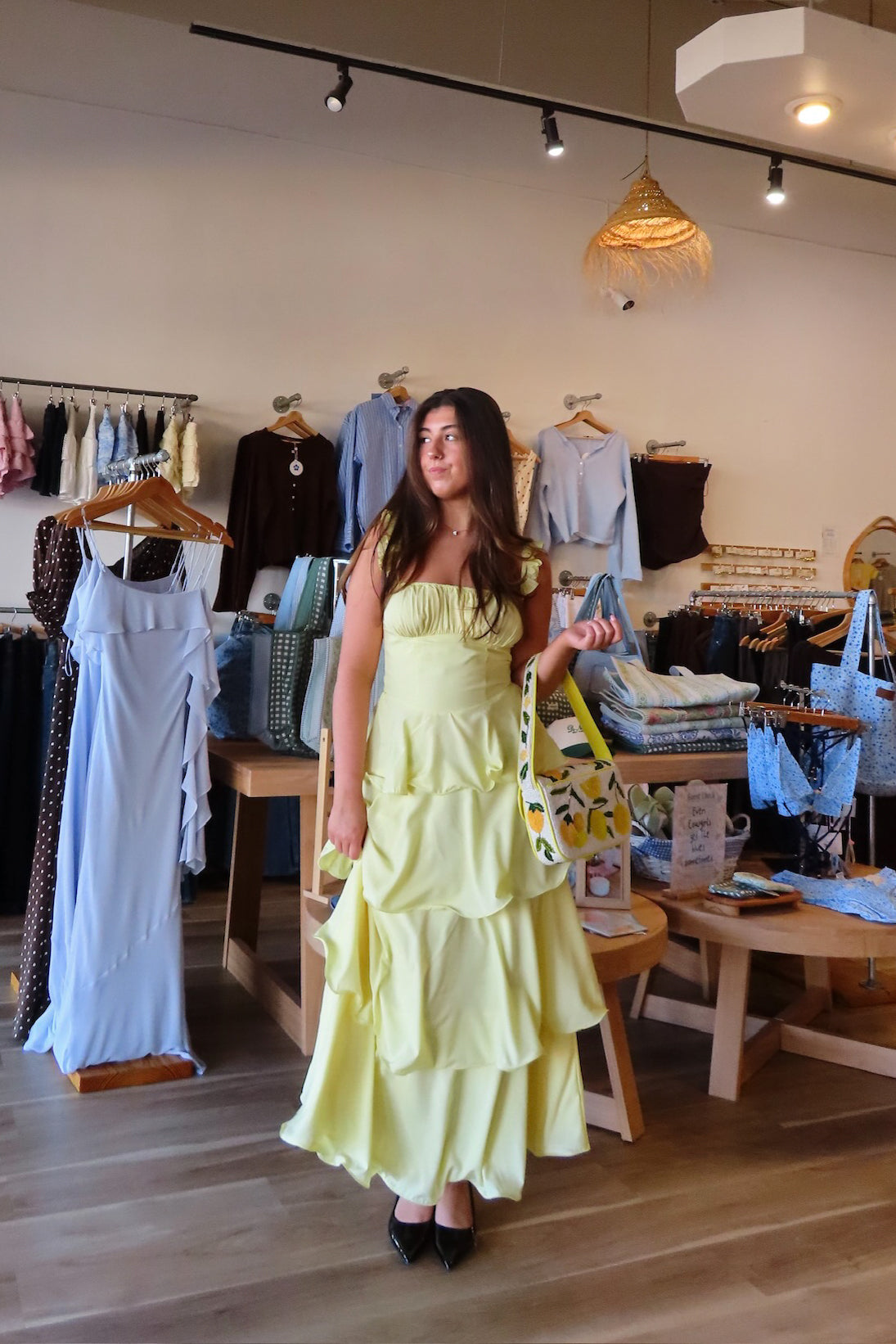 Pixelated Boutique, Women's Clothing, Online Shopping for Women, Fashion Trends 2026, Outfit Inspo, Virginia beach clothing stores, clothing stores in Virginia Beach, fashion outfits, fashion Inspo, women’s outfit 2026, outfit ideas, fashion, spring aesthetic, women’s spring outfit, spring style, spring break, maxi dress, yellow tiered dress, wedding guest dress 
