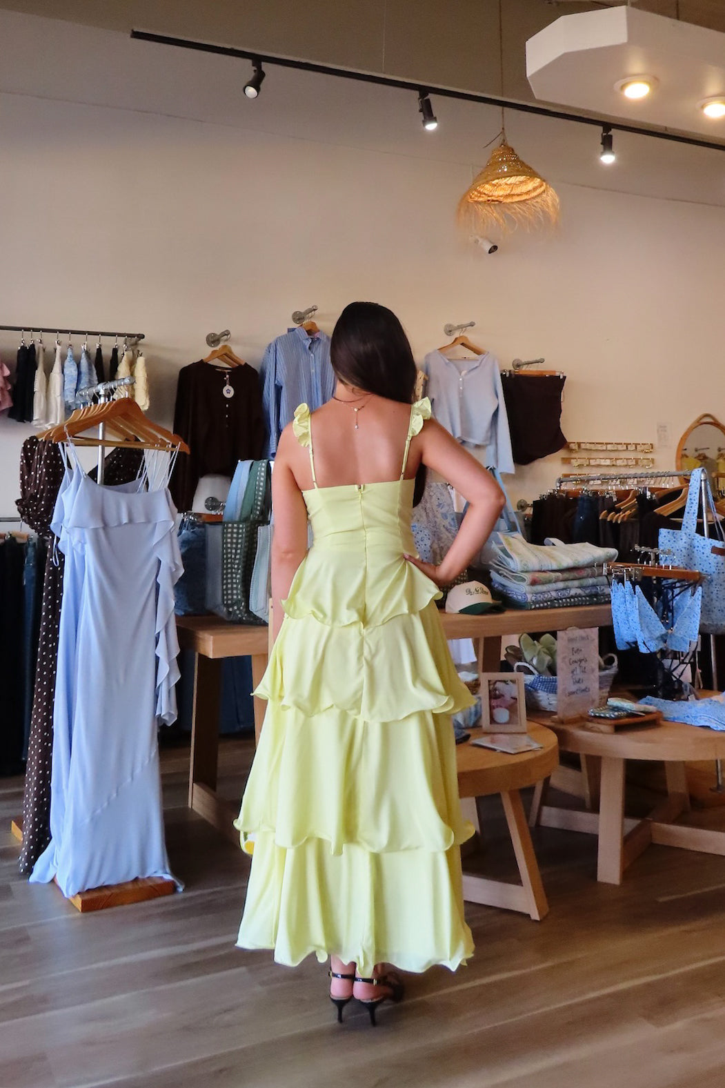 Pixelated Boutique, Women's Clothing, Online Shopping for Women, Fashion Trends 2026, Outfit Inspo, Virginia beach clothing stores, clothing stores in Virginia Beach, fashion outfits, fashion Inspo, women’s outfit 2026, outfit ideas, fashion, spring aesthetic, women’s spring outfit, spring style, spring break, maxi dress, yellow tiered dress, wedding guest dress 